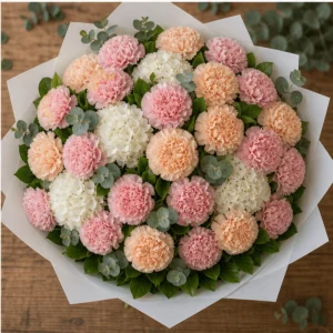Buchet cu garoafe pastel si hortensie alba - poza 4