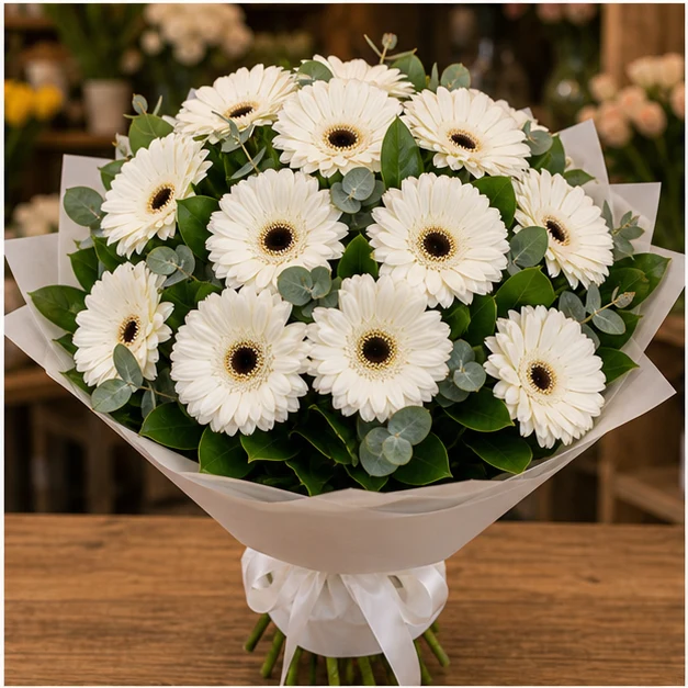 Buchet cu gerbera alba simplu luminos - poza 1