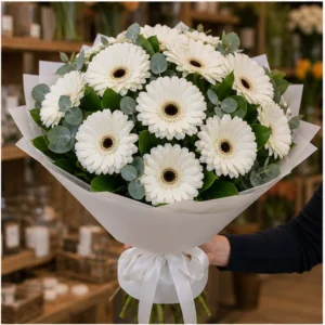Buchet cu gerbera alba simplu luminos - poza 2