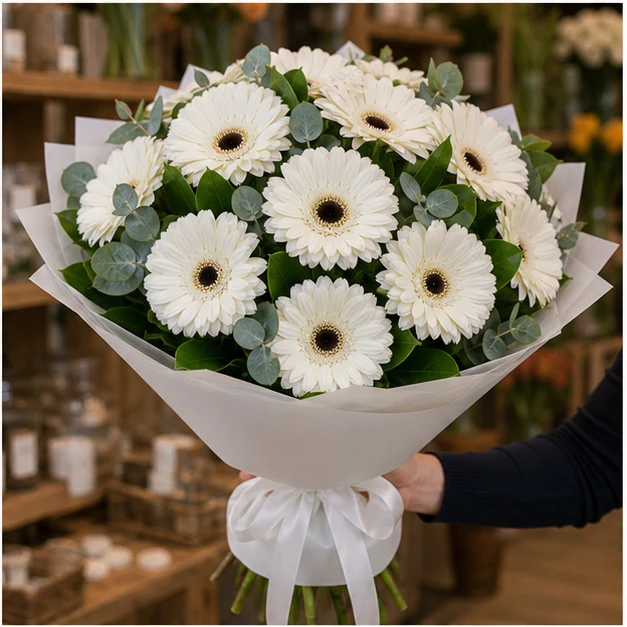 Buchet cu gerbera alba simplu luminos - poza 2