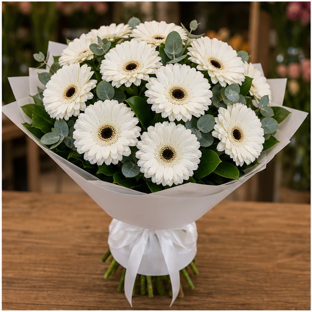 Buchet cu gerbera alba simplu luminos - poza 3