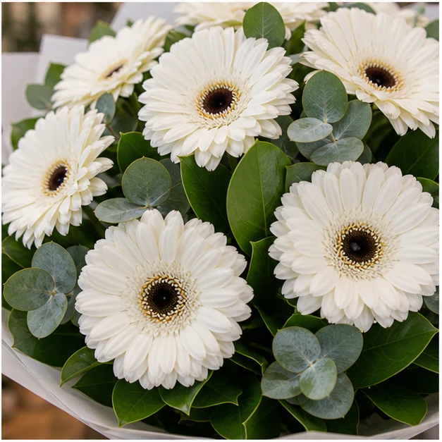 Buchet cu gerbera alba simplu luminos - poza 4