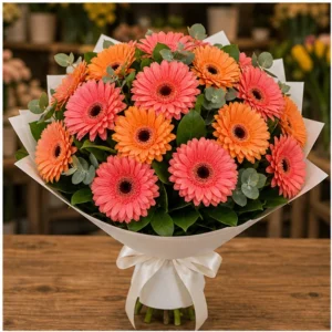 Buchet cu gerbera bicolora simplu vesel - poza 1