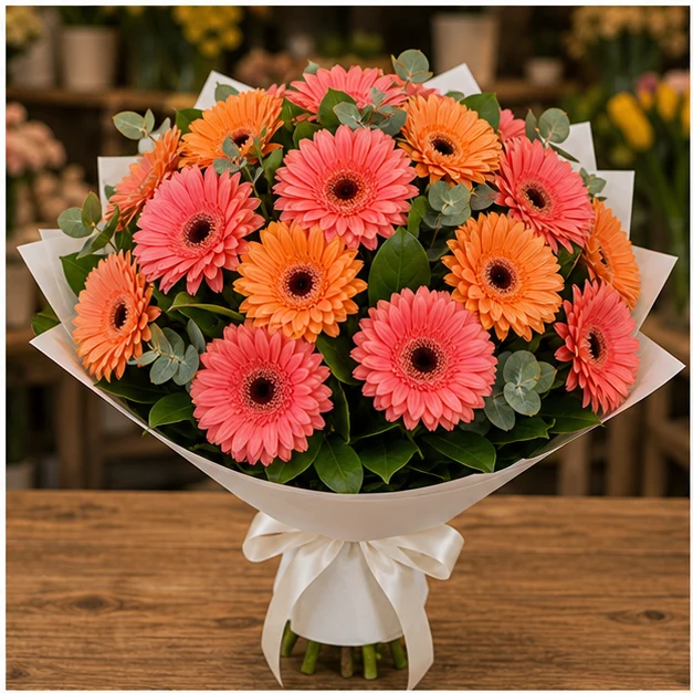 Buchet cu gerbera bicolora simplu vesel - poza 1