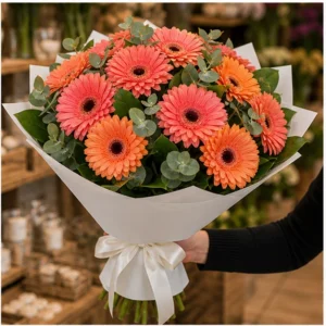 Buchet cu gerbera bicolora simplu vesel - poza 2
