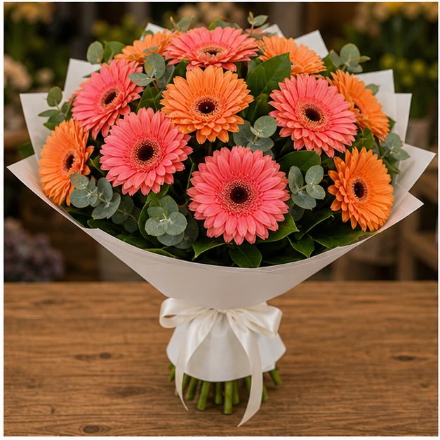 Buchet cu gerbera bicolora simplu vesel - poza 3