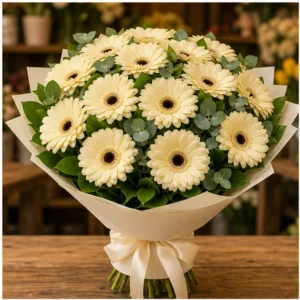 Buchet cu gerbera crem simplu rafinat - poza 1