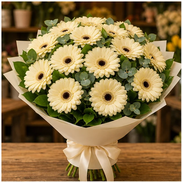 Buchet cu gerbera crem simplu rafinat - poza 1