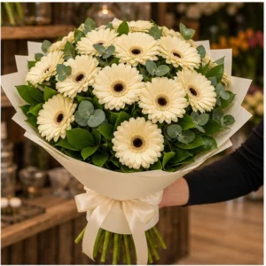 Buchet cu gerbera crem simplu rafinat - poza 2