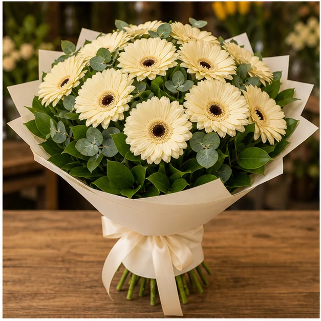 Buchet cu gerbera crem simplu rafinat - poza 3