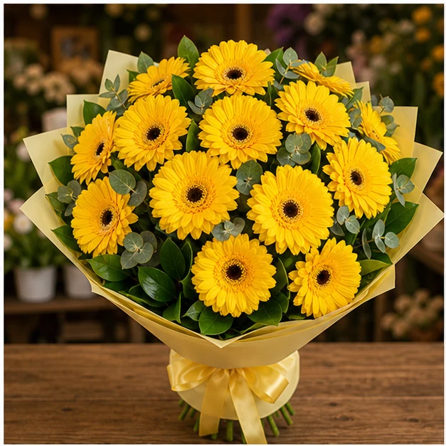 Buchet cu gerbera galbena simplu solar - poza 1