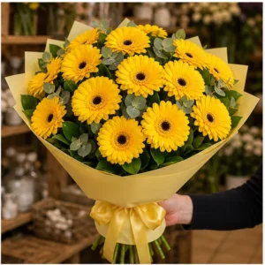 Buchet cu gerbera galbena simplu solar - poza 2