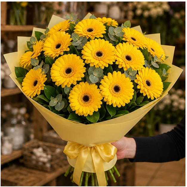 Buchet cu gerbera galbena simplu solar - poza 2