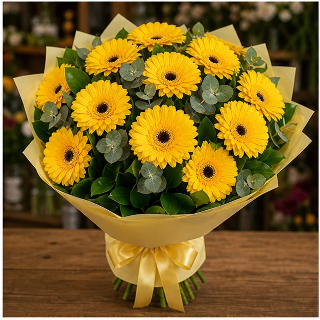 Buchet cu gerbera galbena simplu solar - poza 3