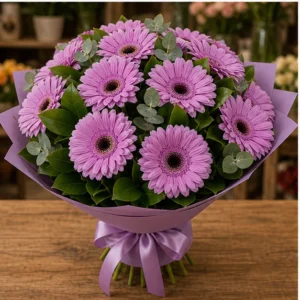 Buchet cu gerbera lila simplu modern - poza 3