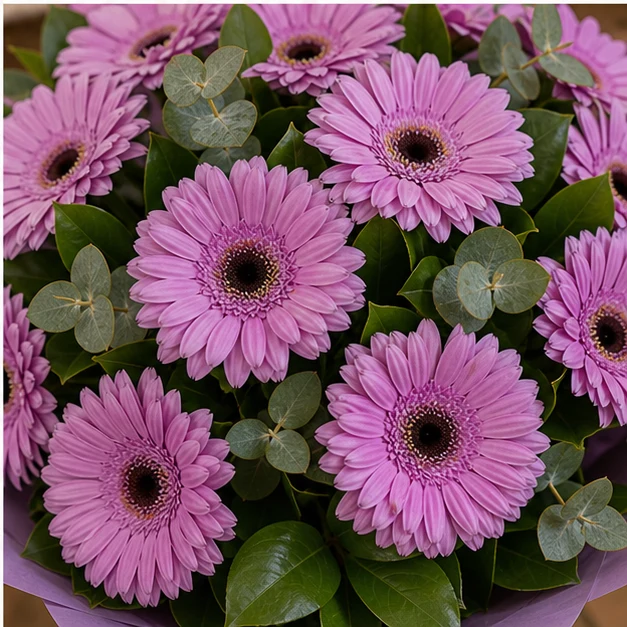 Buchet cu gerbera lila simplu modern - poza 4
