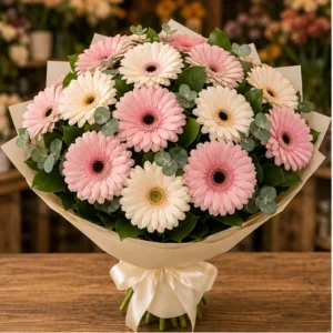Buchet cu gerbera pastel simplu premium - poza 1