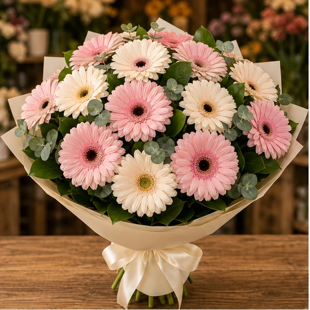 Buchet cu gerbera pastel simplu premium - poza 1