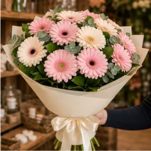 Buchet cu gerbera pastel simplu premium - poza 2