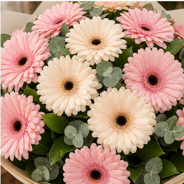 Buchet cu gerbera pastel simplu premium - poza 4