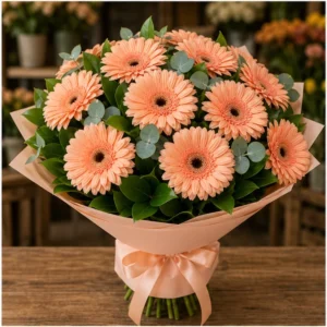 Buchet cu gerbera piersica simplu pastel - poza 1