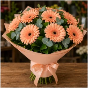 Buchet cu gerbera piersica simplu pastel - poza 3