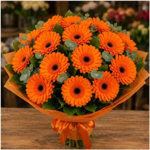 Buchet cu gerbera portocalie simplu cald - poza 1