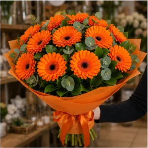 Buchet cu gerbera portocalie simplu cald - poza 2