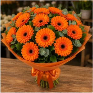 Buchet cu gerbera portocalie simplu cald - poza 3