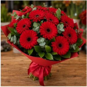 Buchet cu gerbera rosie simplu elegant - poza 3