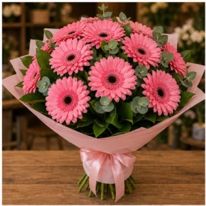 Buchet cu gerbera roz simplu delicat - poza 1