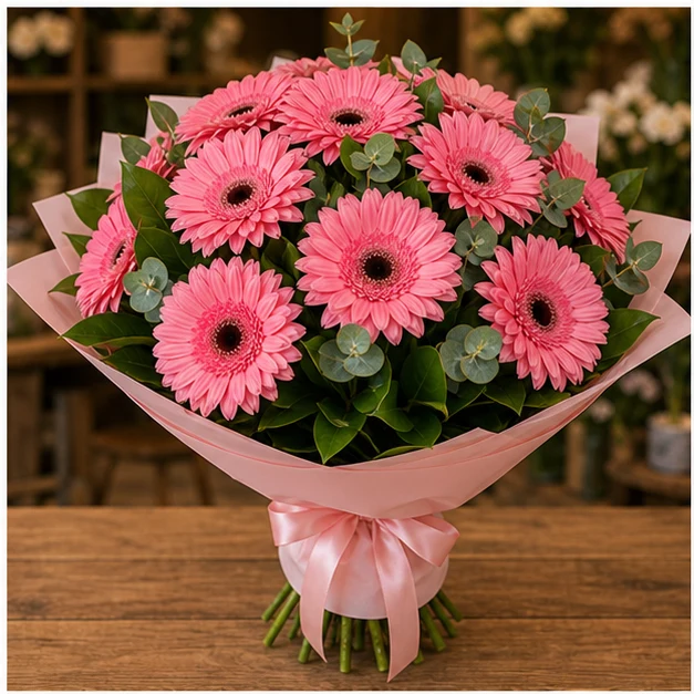 Buchet cu gerbera roz simplu delicat - poza 1
