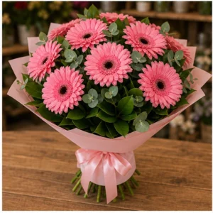Buchet cu gerbera roz simplu delicat - poza 3