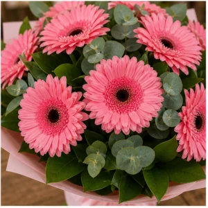 Buchet cu gerbera roz simplu delicat - poza 4