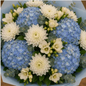 Buchet cu hortensii bleu si crizanteme premium - poza 4