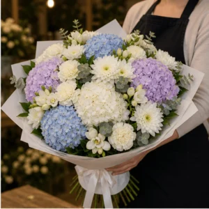 Buchet cu hortensii mix si flori albe statement - poza 2