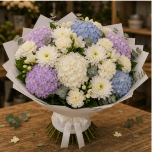 Buchet cu hortensii mix si flori albe statement - poza 3
