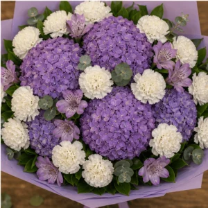 Buchet cu hortensii mov si garoafe premium - poza 4