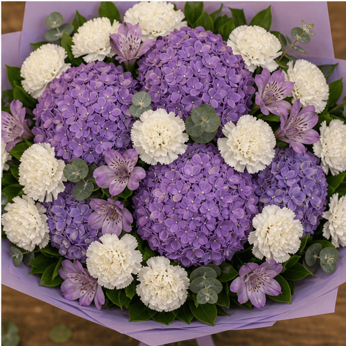 Buchet cu hortensii mov si garoafe premium - poza 4