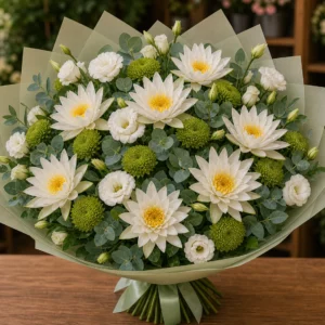 Buchet cu nuferi albi si crizanteme verzi - poza 1