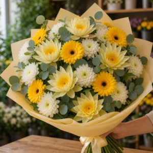 Buchet cu nuferi galbeni si gerbera luminoasa - poza 2