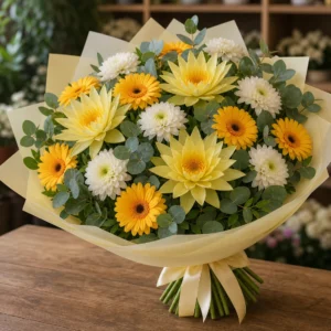 Buchet cu nuferi galbeni si gerbera luminoasa - poza 3