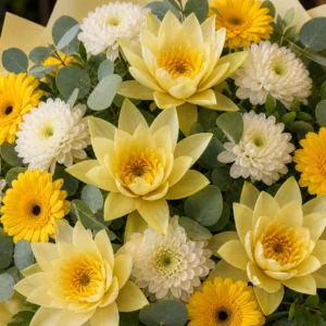 Buchet cu nuferi galbeni si gerbera luminoasa - poza 4