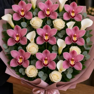 Buchet cu orhidee roz premium si cale albe - poza 2