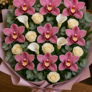 Buchet cu orhidee roz premium si cale albe - poza 3