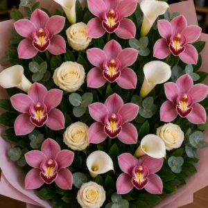 Buchet cu orhidee roz premium si cale albe - poza 4