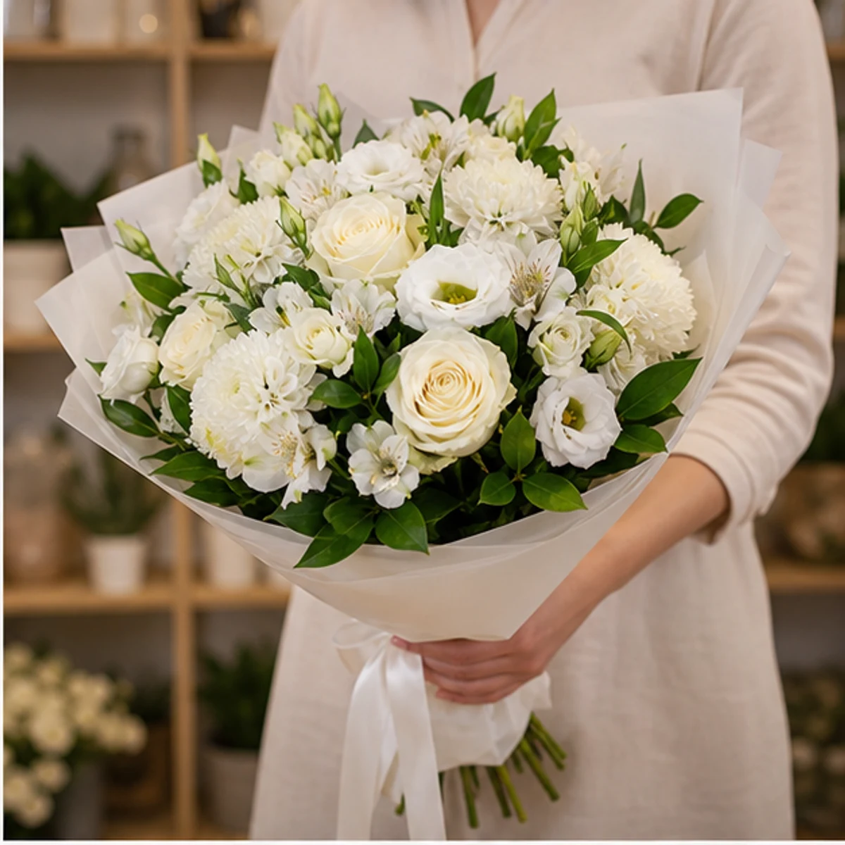 Buchet cununie alb elegant cu lisianthus si alstroemeria - poza 2