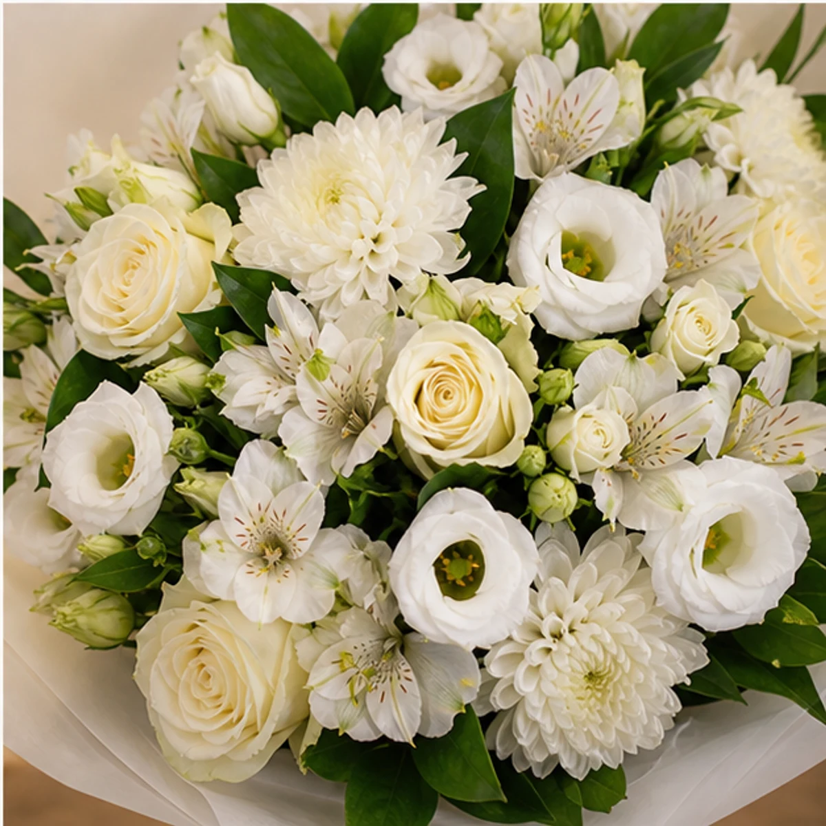 Buchet cununie alb elegant cu lisianthus si alstroemeria - poza 4