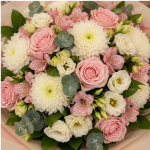 Buchet cununie pastel cu trandafiri si crizanteme - poza 4