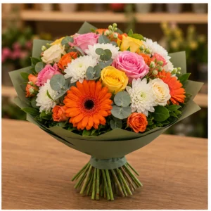 Buchet de flori Bucuresti colorat cu trandafiri si gerbera - poza 2